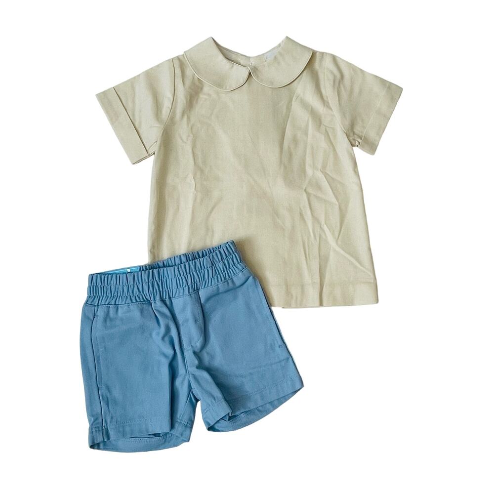 NWT Bailey Boys 12M Peter Pan Collar Piped Shirt Set